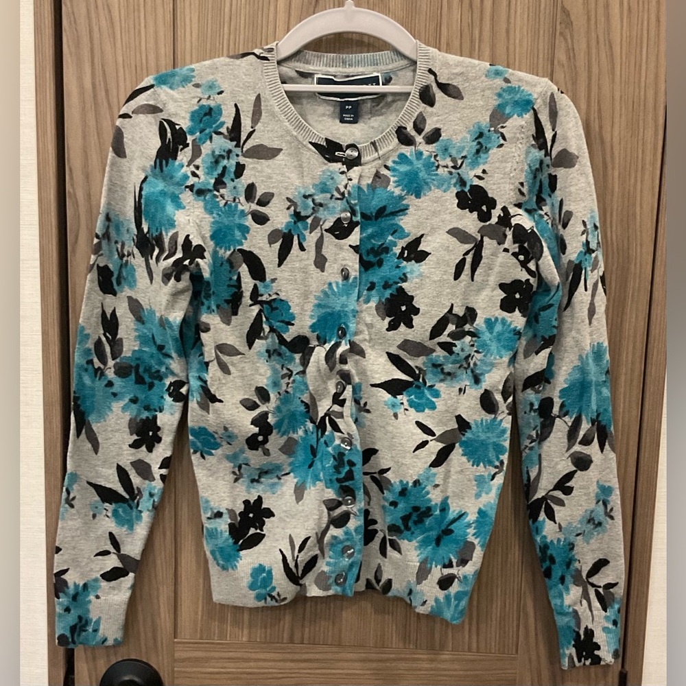 Karen Scott Womens Button Up Cardigan Gray/floral Size PP